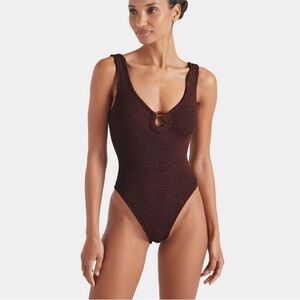Hunza G Celine Swim One Piece in Metallic Chocolate (One Size)